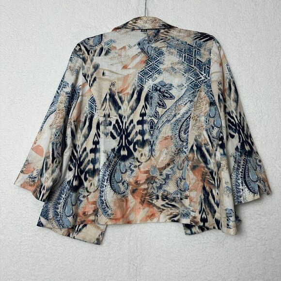 2/$30 Chicos Linen Open Front Blazer Jacket Size 1 M Boho Resortwear Paisley - Picture 12 of 12